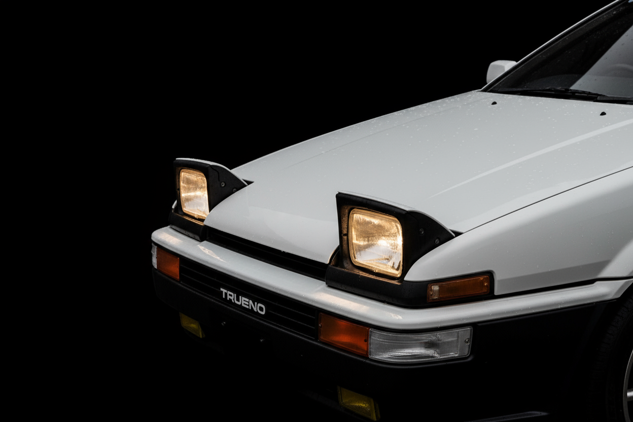 can you generate the hood of an ae86 with the pop up headlights activated? and make the background completely black